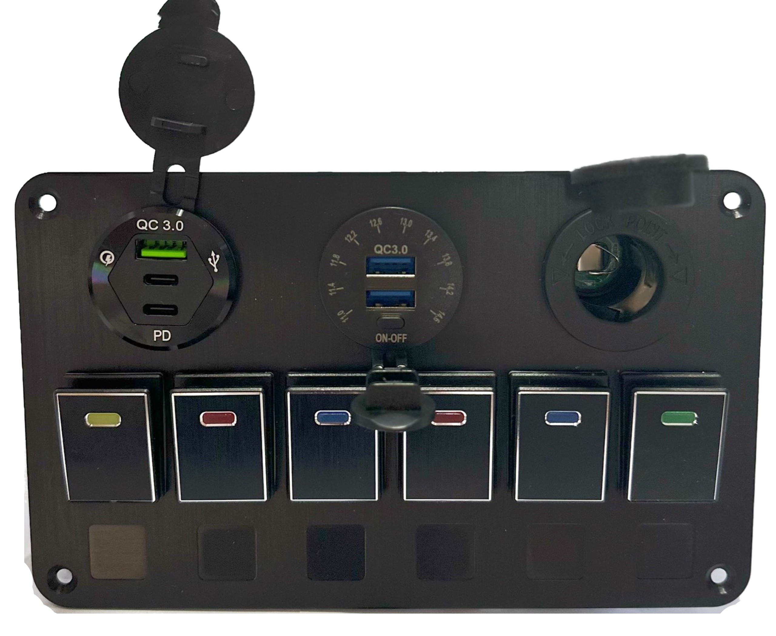 POS_LUMENO263-B Lumeno Switch Panel (6) with 3 Sockets Black - Image 1